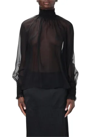 Dolce & Gabbana Bluser & Skjorter, Dame, Sort, 2XS, Sort Gennemsigtig Høj Hals Bluse