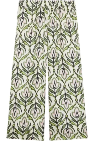 Max Mara Bukser, Dame, Grøn, S, Silke Trykt Cropped Bukser Grøn