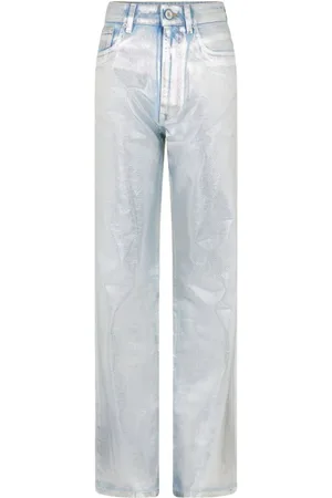 Paco rabanne Jeans, Dame, Grå, W28, Metallic Bukser til et Skinnende Look