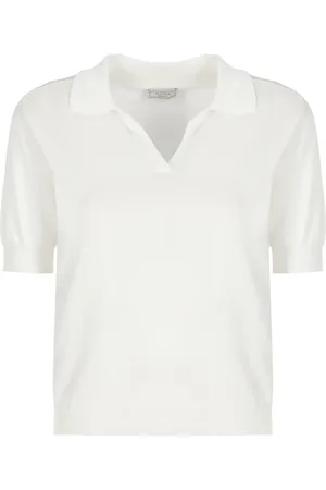 PESERICO SIGN Top, Dame, Hvid, 2XS, Bomuld, Hvid Bomuldspolo med V-hals