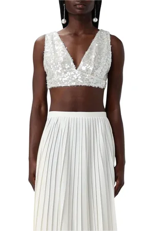 Serafini Top, Dame, , M, Elegant Sequin V-Neck Crop Top