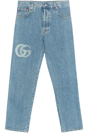 Gucci Jeans, Herre, Blå, W33, Denim, Slim-Fit Denim Jeans med Logo