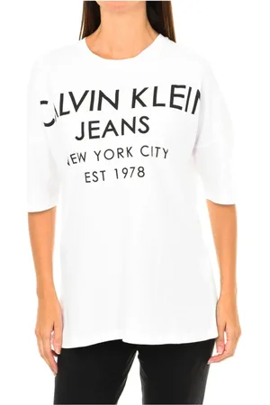 Calvin Klein Top, Dame, Hvid, S, Bomuld, T-shirt med korte ærmer og ribkant