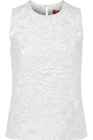 Max Mara Top, Dame, Grå, S, Polyester, Sølv Jacquard Ærmeløs Top Veruska
