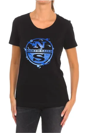 North Sails Top, Dame, Sort, M, Bomuld, Kortærmet T-shirt med Ribhals