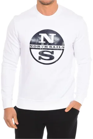 North Sails Sweathshirts & Hoodies, Herre, Hvid, XL, Nylon, Ribbet Rund Hals Sweatshirt