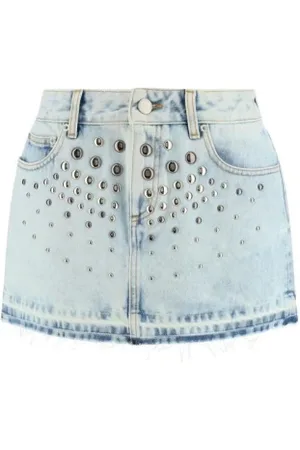 Alessandra Rich Nederdel, Dame, Blå, W26, Denim, Denim Mini Nederdel med Spejlet Applique