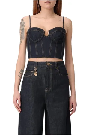 ZIMMERMANN Top, Dame, Blå, XS, Denim, Blå Denim Ærmeløs Korset Top