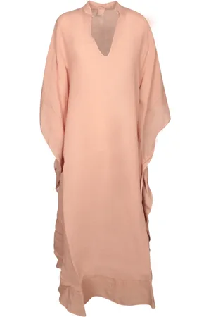 120% Lino Kjole, Dame, Lyserød, S, Flowing Linen Kaftan Kjole Kimono Stil