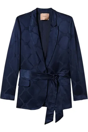 Twin-Set Jakke, Dame, Blå, XS, Blå Jacquard Logo Blazer Jakke
