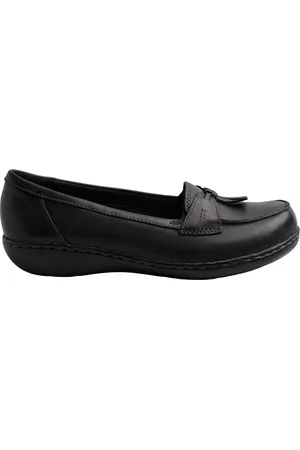 Clarks Sko, Dame, Sort, 37 EU, Læder, Klassiske læderloafers med duskedetalje