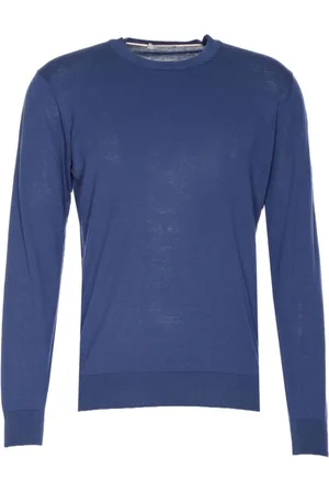 Paolo Pecora Strik, Herre, Blå, M, Marineblå Finstrikket Sweater