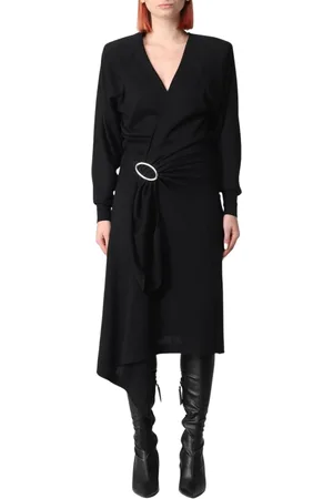 The Attico Kjole, Dame, Sort, 2XS, Uld, Sort Asymmetrisk Midi Kjole med Spænde
