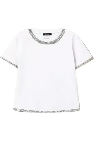 Twin-Set Top, Dame, Hvid, M, Broderet T-shirt med rhinsten til kvinder