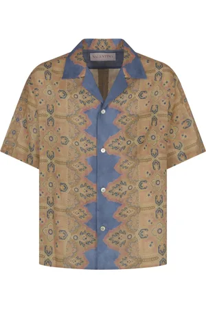 VALENTINO Skjorte, Herre, Flerfarvet, XL, Linned, Imaginaire Print Linned Bowling Skjorte