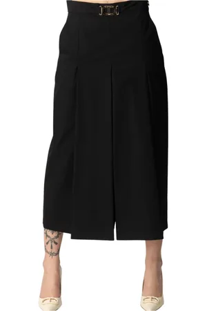 Twin-Set Nederdel, Dame, Sort, M, Uld, Sort Midi Nederdel med Logo Bælte