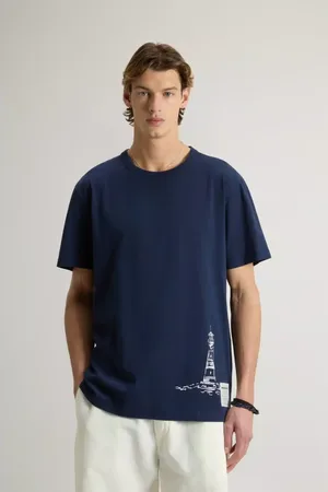 Woolrich Top, Herre, Blå, XL, Bomuld, Bomuld Grafisk T-shirt Blå