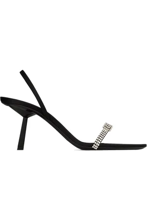 Saint Laurent Sko, Dame, Sort, 37 1/2 EU, Læder, Krystal Detalje Læder Sandaler