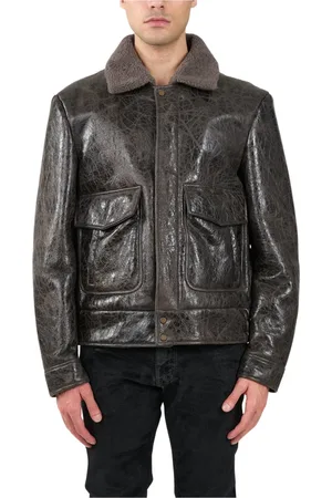 SALVATORE SANTORO Jakke, Herre, Grå, XL, Læder, Shearling Læderjakke med Lynlåslukning