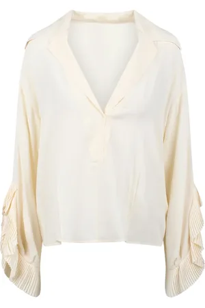 Nº21 Bluser & Skjorter, Dame, Hvid, XL, Bluse med rynket detalje og rynkede manchetter
