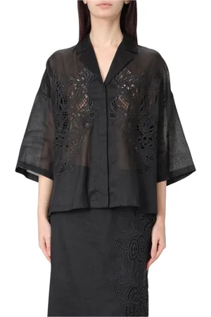 Max Mara Bluser & Skjorter, Dame, Sort, S, Linned, Blomstret Linnedskjorte
