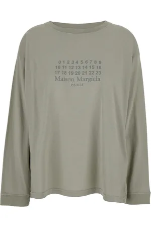 Maison Margiela Top, Dame, Grå, XS, Bomuld, Grå Logo Print Crewneck T-Shirt Kvinde