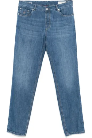 Brunello Cucinelli Jeans, Herre, Blå, 2XL, Bomuld, Blå Jeans med Logo Broderi