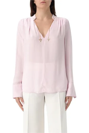 Elisabetta Franchi Bluser & Skjorter, Dame, Lyserød, XL, Gul Silkebluse med Kædedetalje