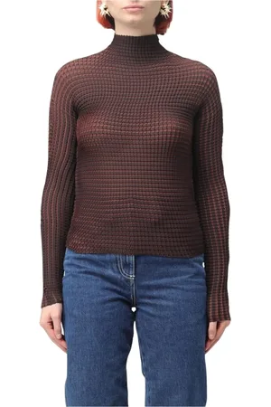 SUNNEI Strik, Dame, Brun, M, Uld, Brun Plisseret Mock Neck Top