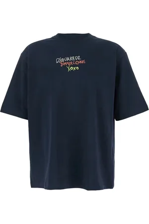Dsquared2 Top, Herre, Blå, XL, Bomuld, Blå Broderet Logo T-Shirt Kvinde Bomuld