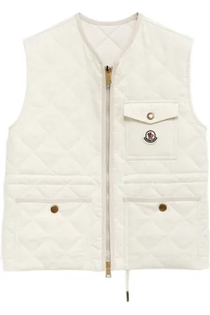 Moncler Jakke, Dame, Hvid, L, Uld, Quiltet Diamantmønster Logo Vest