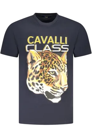 Roberto Cavalli Top, Herre, Blå, M, Bomuld, Trykt Bomuld Crew Neck T-Shirt