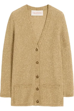 VALENTINO Strik, Dame, Gul, M, Uld, Metallic Strik V-Hals Cardigan