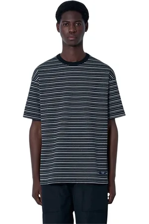 Comme des Garçons Top, Herre, Sort, M, Bomuld, Stribet Logo Motif T-shirt Bomuld Jersey