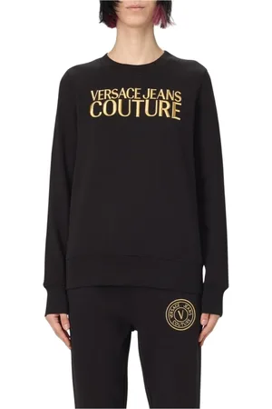 VERSACE Sweathshirts & Hoodies, Dame, Sort, S, Sort Logo Sweater med Broderi