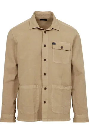 FAY Jakke, Herre, Brun, M, Bomuld, Khaki Canvas Skjorte med Klassisk Stil