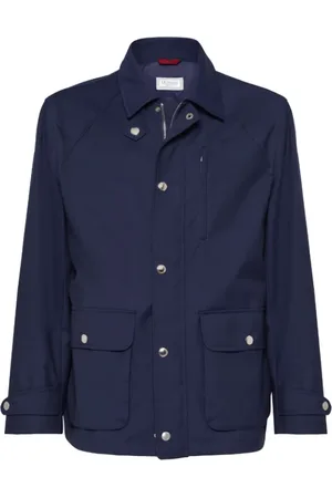 Brunello Cucinelli Jakke, Herre, Blå, 3XL, Uld, Blå Feljakke med Raglanærmer