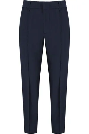 Emporio Armani Bukser, Herre, Blå, M, Uld, Blå Ribbede Bukser med Metallic Logo