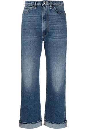 3x1 Jeans, Dame, Blå, W29, Bomuld, Blå Straight-Leg Jeans med Krøl Effekt