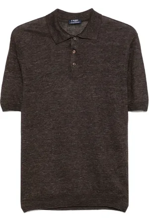 BARBA Top, Herre, Brun, L, Linned, Linned polo skjorte lavet i Italien