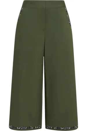 MARELLA Bukser, Dame, Grøn, L, Bomuld, Grøn Broderet Bred Ben Bukser