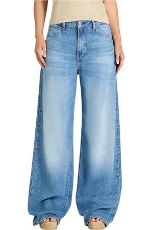 Guess Jeans, Dame, Blå, W26, Denim, Lys Vask Bred Ben Denim Jeans