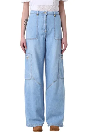 Elisabetta Franchi Jeans, Dame, Blå, W26, Bomuld, Cargo Lomme Jeans i Klassisk Blå