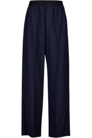 Balenciaga Bukser, Dame, Blå, S, Uld, Marine Pinstripe Uldbukser