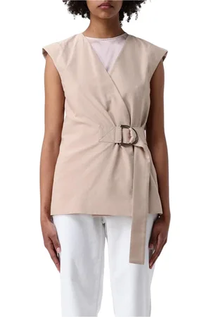 Liu Jo Jakke, Dame, Brun, 2XS, Wrap Sleeveless Waistcoat Jacket