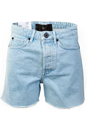 3x1 Shorts, Dame, Blå, M, Denim, Denim Shorts med Rå Kant