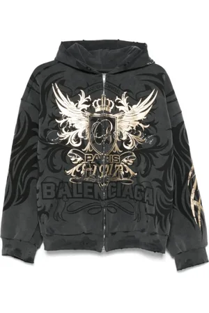 Balenciaga Sweathshirts & Hoodies, Herre, Grå, L, Bomuld, Hættetrøje i kulgrå med rhinsten