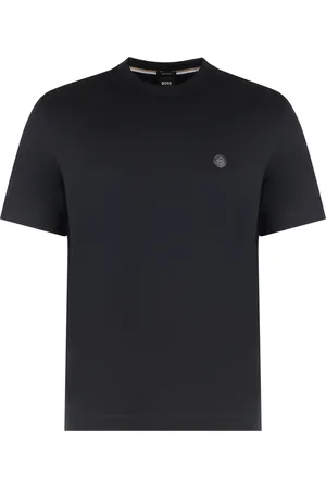 HUGO BOSS Top, Herre, Sort, M, Bomuld, Bomulds T-shirt med Logo Patch foran