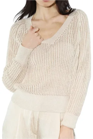 MARELLA Strik, Dame, Hvid, S, Bomuld, Hvid Sweater med Lurex Detaljer