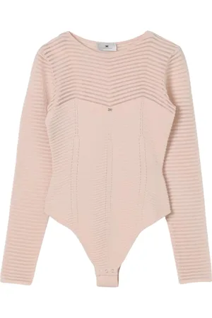 Elisabetta Franchi Top, Dame, Lyserød, S, Ribstrikket Bodysuit Sort